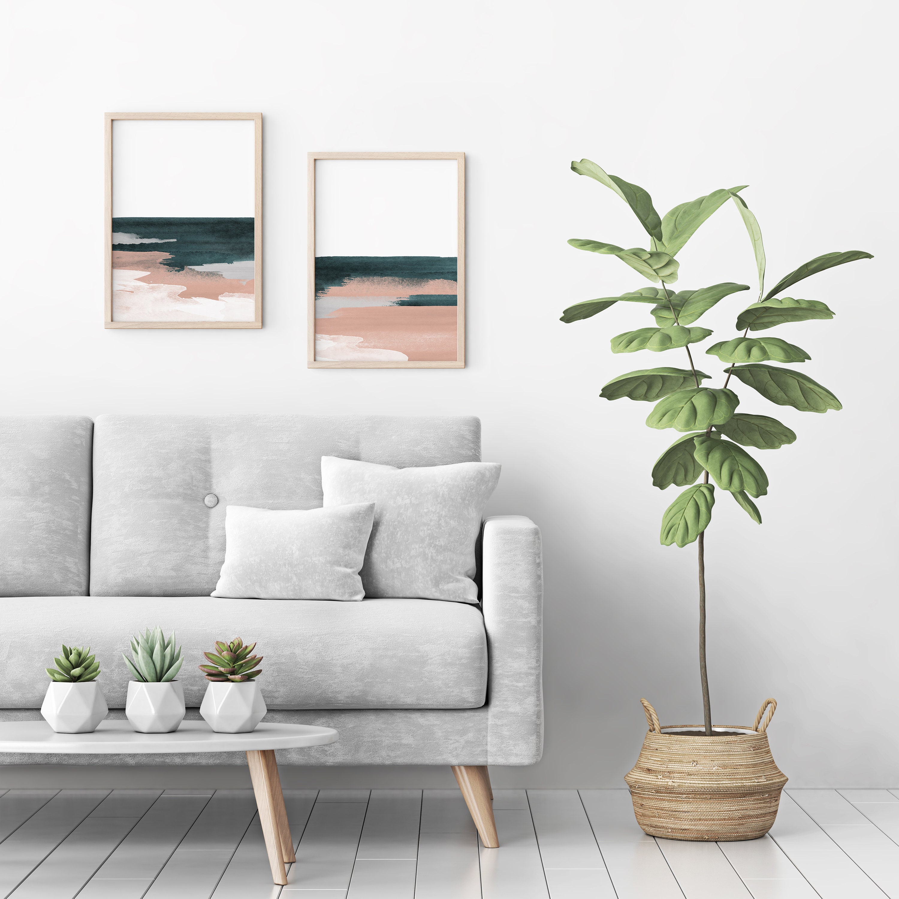 2 Piece Wall Art Abstract Art Prints Pink Green Wall Art Etsy UK