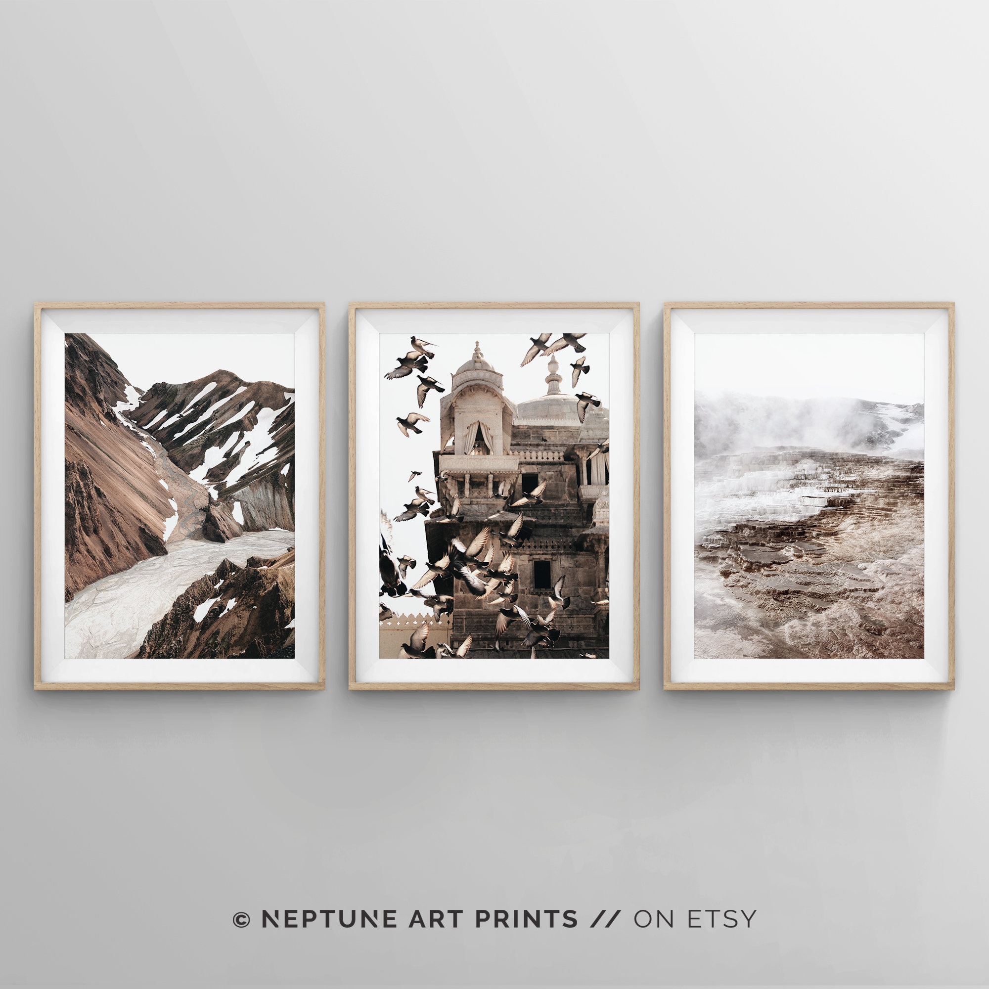 3 Piece Set Snow Mountain Landscape Wall Art Poster Prints, Birds Wall ...