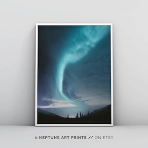 Galaxy Kunstdruck, blaue Galaxy Poster, Nordlichter Fotografie, Raum bedruckbar, Home Decor, digitaler Download, Sternennacht Himmel Wandkunst