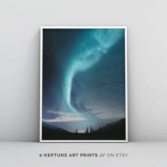 Galaxy Art Print, Blue Galaxy Poster, Northern Lights Photography, Space Printable, Home Decor, Digital Download, Starry Night Sky Wall Art