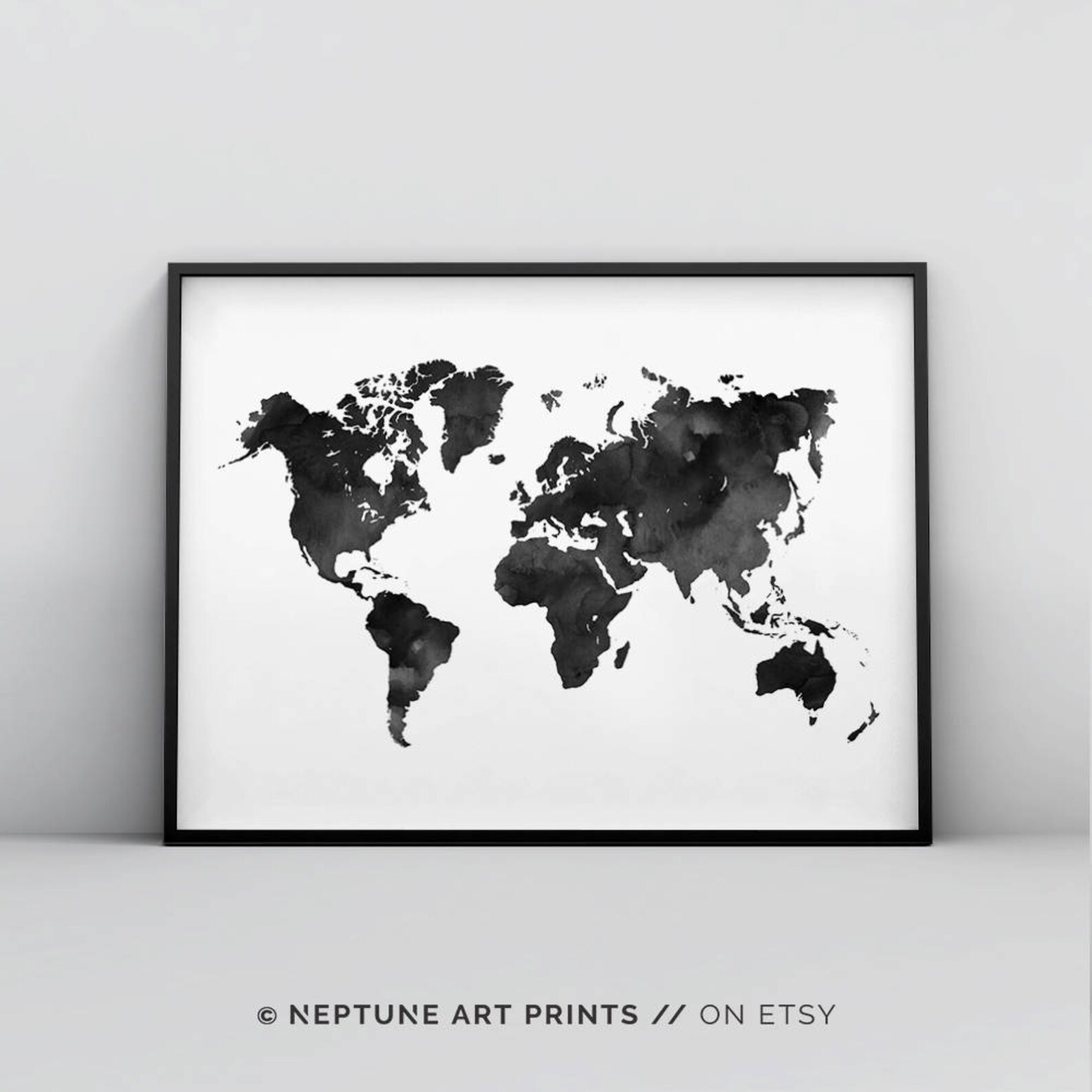 World Map Wall Art World Map Poster Watercolor World Map Etsy