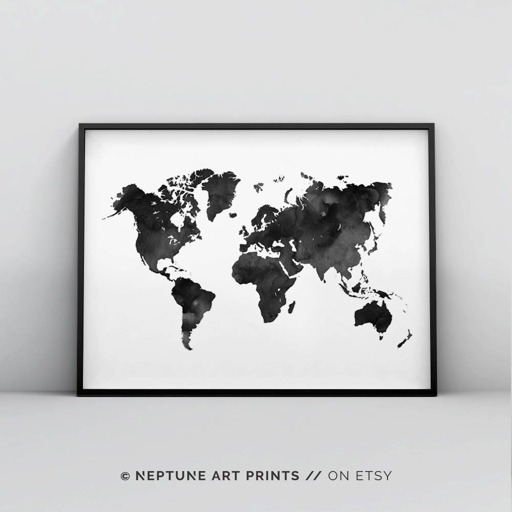 World Map Wall Art World Map Poster Watercolor World Map Etsy