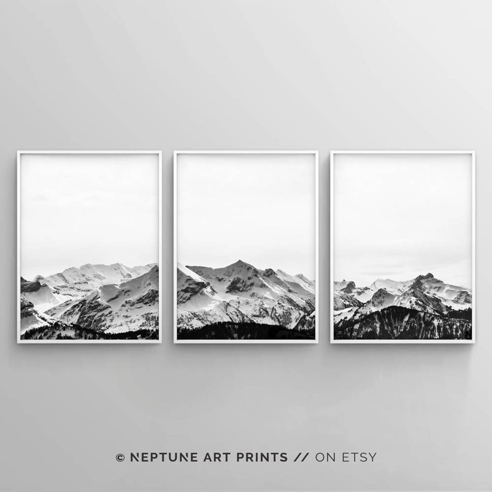 Mountain Art Print Black White Wall Art Set of 3 Prints Etsy
