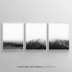 Modern Landscape Wall Art, Minimalist Landscape Printable Set, Black and White, Minimalistic Nature Set of 3 Poster Scandinavian Nordic Art