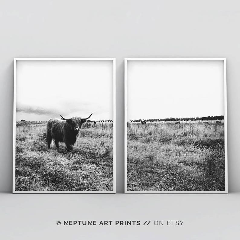 Cow Print Nursery Farm Animal Wall Art Black and White Etsy