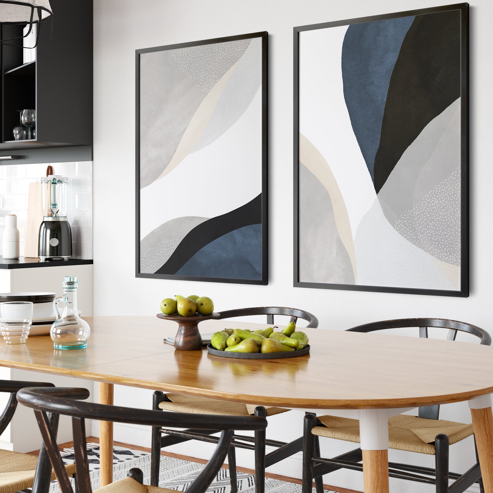 Navy Blue Wall Art 2 Piece Art Prints Abstract Wall Art Etsy UK