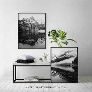 Reflection Mountain Print, Black and White Wilderness Printable, 2 Piece, Set of Two, Landscape, Nature, Home Decor, Modern Wall Art Poster image 5