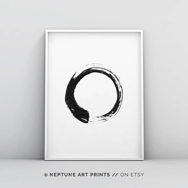 Contemporary Art, Brush Stroke Circle Print, Black White Abstract Wall Art, Scandinavian, Printable Modern Minimal Ink Painting, Home Decor