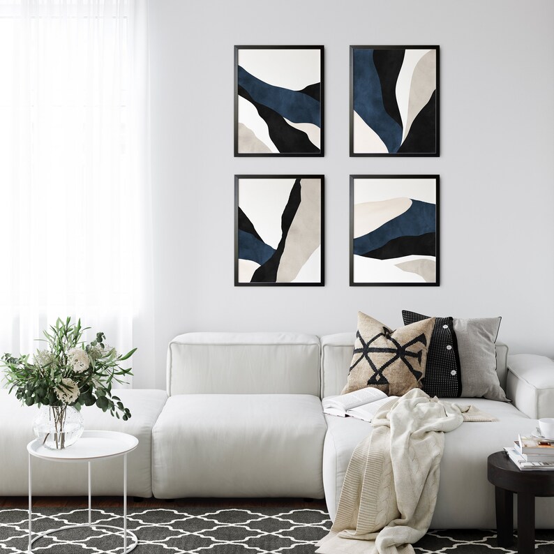 Abstract Blue Wall Art Large Painting Art Bedroom Wall Art Etsy