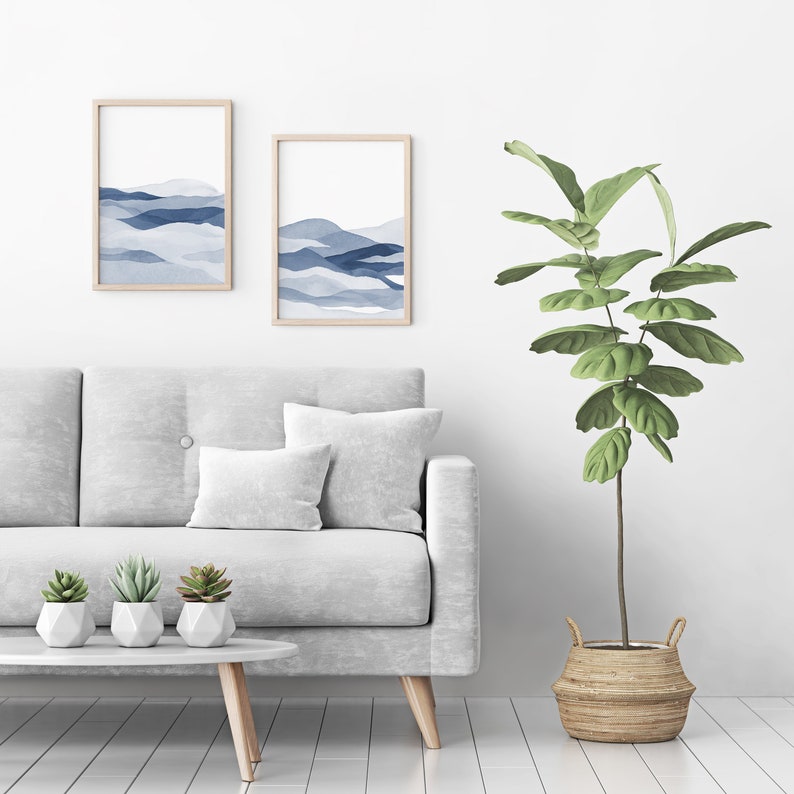 Set of 3 Piece Blue Wall Art, Abstract Navy Blue Painting, Wall Art ...