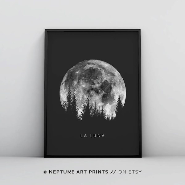 Lunar Moon Print, Full Moon Poster Art, Digital Download La Luna Moon Poster, Vintage Luna Print, Solar System Art, Celestial Dorm Room Art