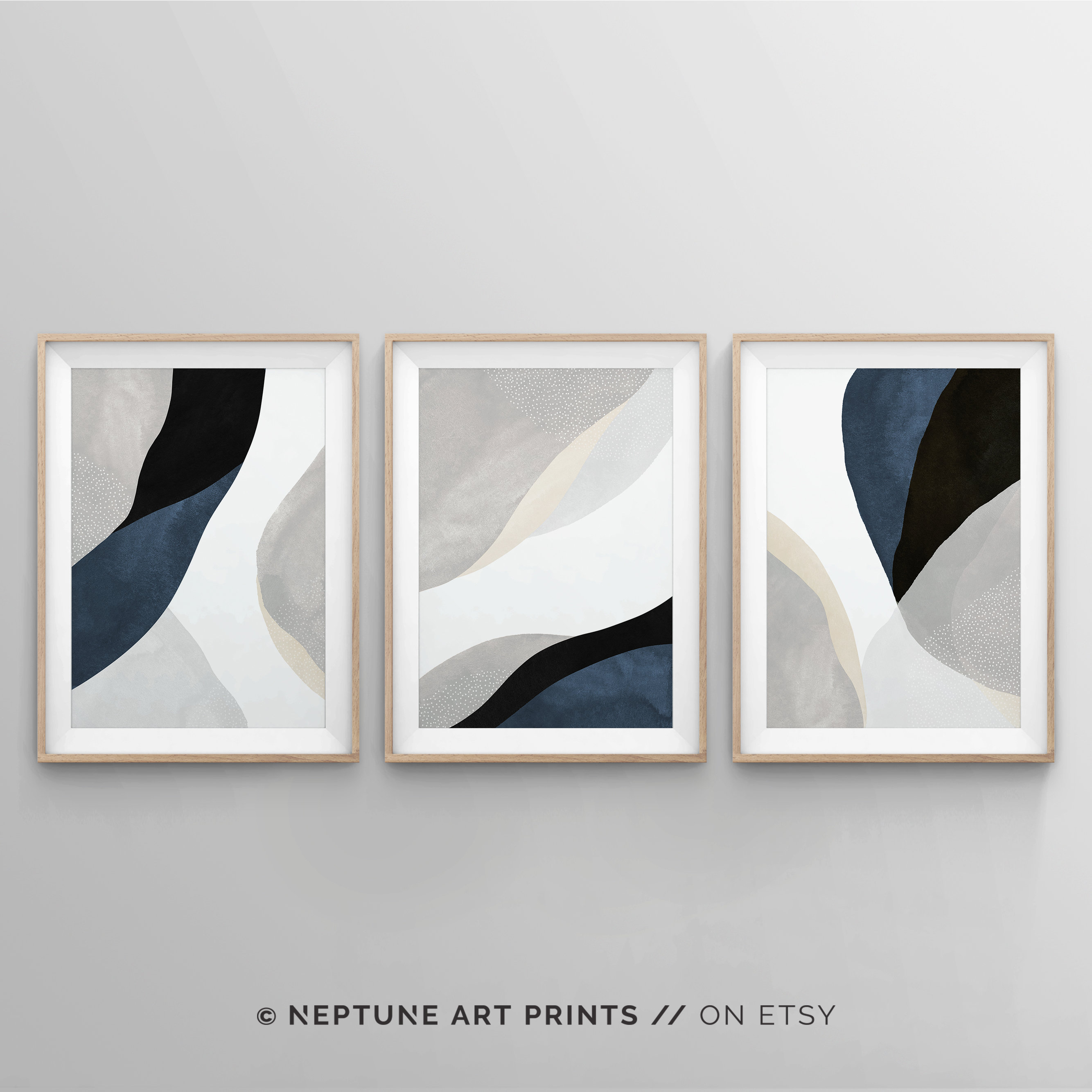 3 Piece Art Prints Navy Blue Wall Art Abstract Wall Art Etsy Canada
