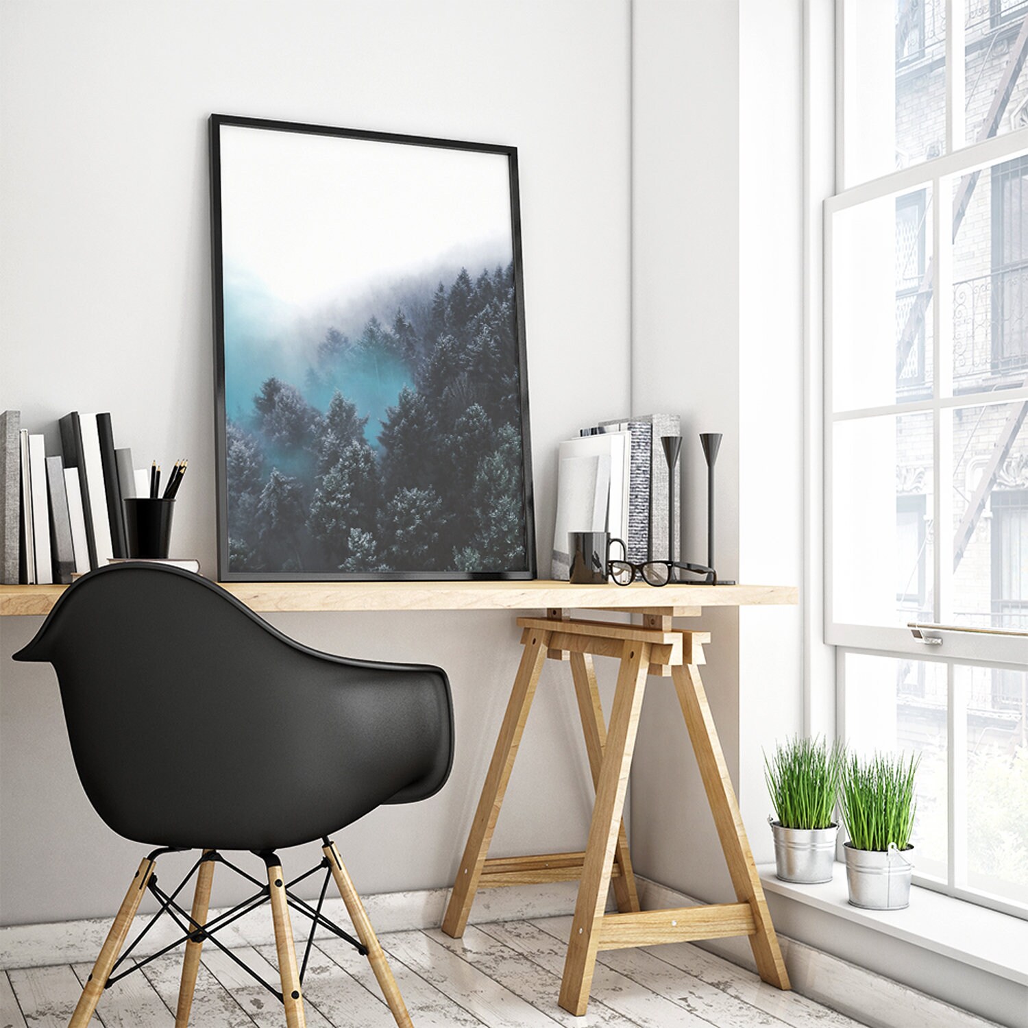 Printable Wall Art Blue Forest Wall Art Blue Landscape Art Etsy