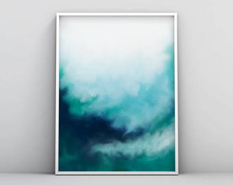 Modern Teal Wall Art, Abstract Teal Print, Teal Watercolour, Blue Green Printable, Digital Download, Instant Download, Minimal Teal Painting