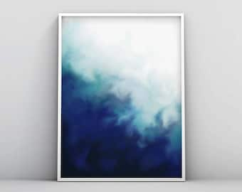 Affiche bleu moderne, dark Blue Abstract Print, Aquarelle bleu marine, Bleu électrique Imprimable Moderne Blue Printable Digital Download Wall Art