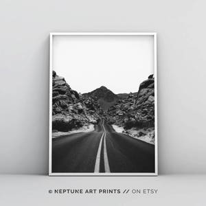 Black and White Photography, Open Road Print, Scandinavian Print, Nordic Poster, Minimalist Wall Art, Digital Download, Home Decor, Mountain