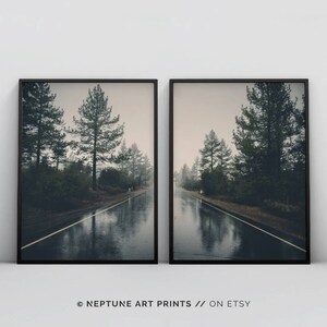 Landscape Printable, Symmetry Photography, Rustic Nature Print, Scenery Set of 2 Photography, Road, Forest, Trees Wall Art, Home Decor image 2