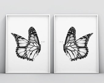 Butterfly Wall Art, Set of 2 Butterfly Art, Laundry Room Decor, Black and White Butterfly Print, Minimalist, Nursery, Modern 2 Piece Poster