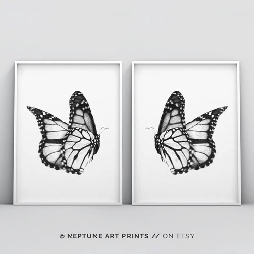 Butterfly Print Set Monochrome Decor Minimalist Home Etsy