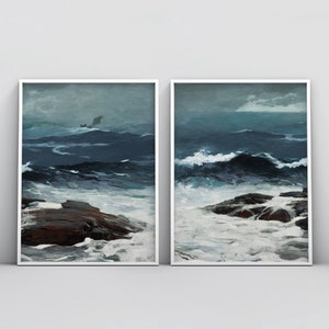 Ocean Painting, Vintage Wall Art, Large Wall Art, Beach Wall Art, Vintage Painting, Printable Wall Art, 2 Piece Art Set, Coastal Wall Art