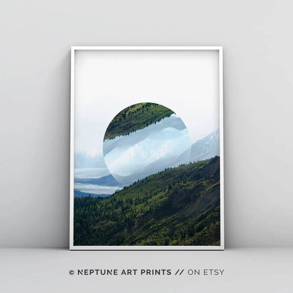 Minimalist Printable, Modern Green Forest Print, Photo Manipulation, Reflection Landscape Wall Art, Abstract Nature, Home Decor, Green White