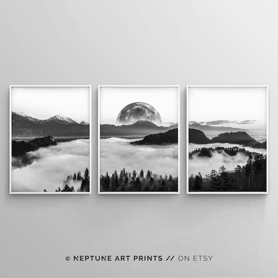 Black and White Photography Wall Art Poster Print Set of 3 Piece