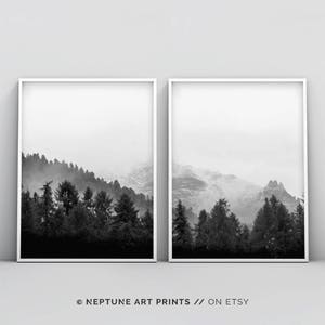 2 Piece Black and White Woodland Printable, 2 Piece Forest Print, Forest Photography Printable, Wilderness Wall Art, Mountain Poster Decor