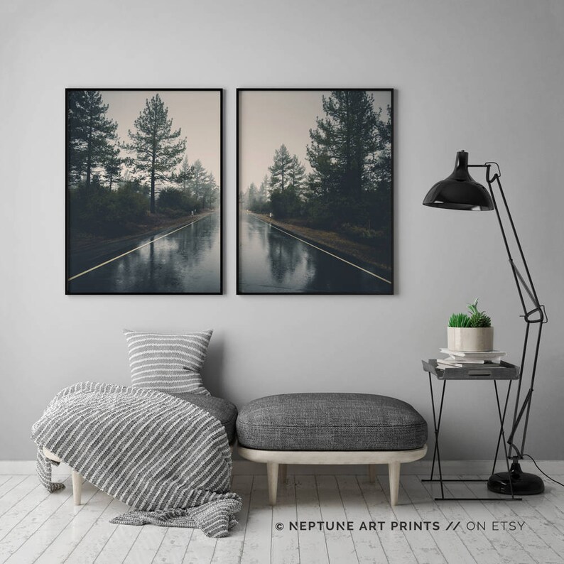 Landscape Printable, Symmetry Photography, Rustic Nature Print, Scenery Set of 2 Photography, Road, Forest, Trees Wall Art, Home Decor image 4