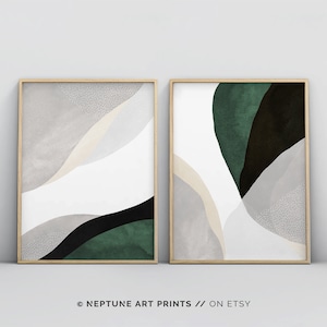 Dunkelgrüne Wandkunst, 2 Stück Kunstdrucke, Abstraktes Poster Set, Schlafzimmer Wandkunst, Esszimmer Kunst, Dunkel Salbei grün, Minimalistisch Modern