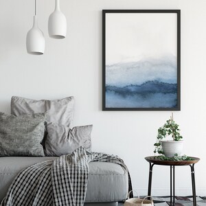 Set of 3 Blue Gray Wall Art, Printable Abstract Art, Blue Grey Watercolor Print, Blue Watercolor ...