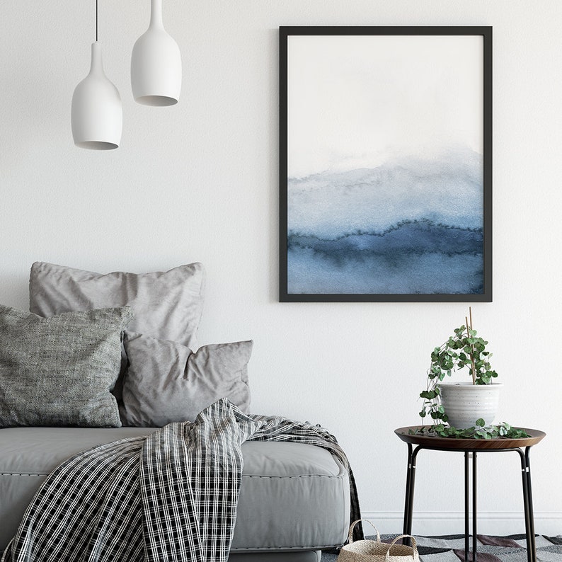 Set of 3 Blue Gray Wall Art Printable Abstract Art Blue Grey Etsy