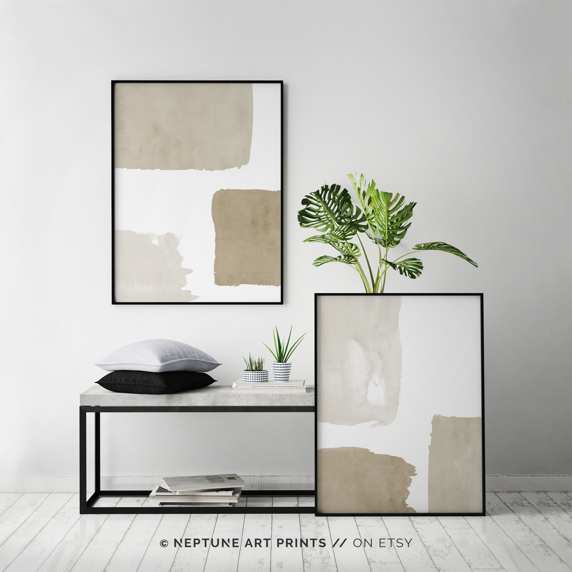 Mid Century Beige Modern Wall Art, Set of 2 Neutral Printable Wall Art ...