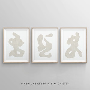 Abstract Wall Art, 3 Piece Wall Art, Digital Art, Minimalist Wall Art, Beige Wall Art, Modern Earth Tone Large Set of 3 Living Room Wall Art