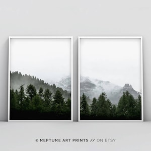 2 Stück Wald Druck, Wald Fotografie bedruckbar, Landschaft 2 Stück Druck, 2 Stück Wald Druck, grün, Nebel, Nebel, Nebel Wald Druck