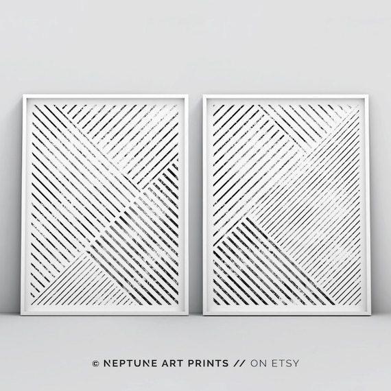 Set of 2 Minimalist Wall Art Print, Affiche Scandinave, Geometric Art, Scandinavian Art, Modern Abstract Poster, Black and White Printable