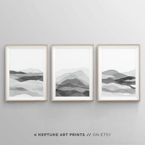 3 Piece Black and White Wall Art, Abstract Watercolor Painting, Wall Art Prints, Instant Digital Download, Minimalist Poster Printable Art
