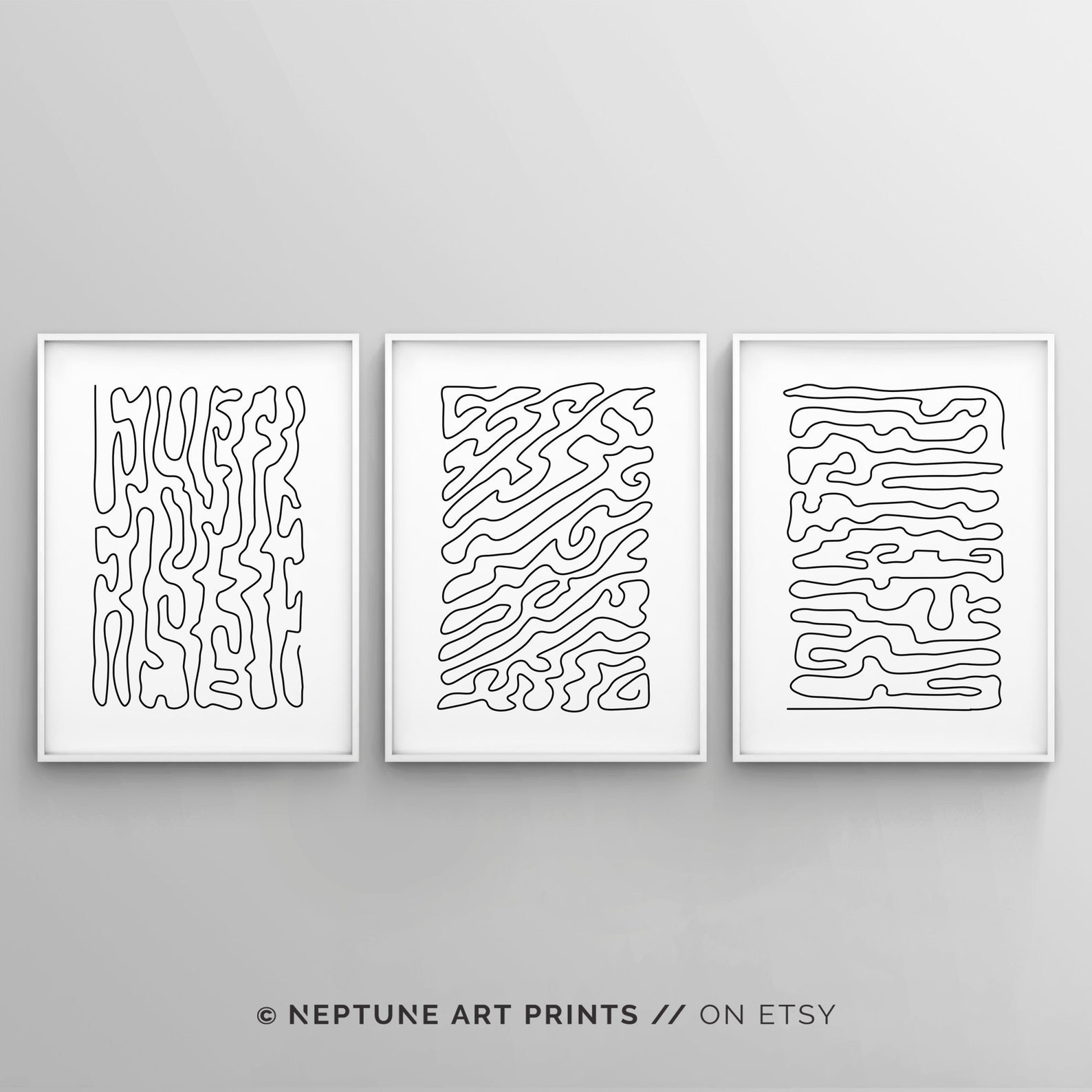 Set of 3 Abstract Line Art Drawing Poster Prints 3 Piece Etsy