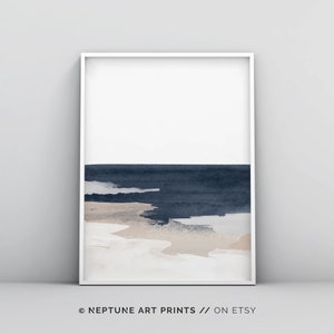 Pintura abstracta, arte de la pared azul, arte de pared imprimible, arte minimalista, decoración azul marino, arte azul oscuro, arte de la pared grande, arte de la pared beige azul