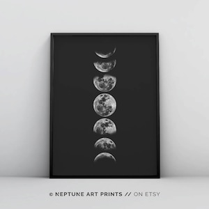 Moon Phases Wall Art, Black and White Moon Phases Poster, Moon Phases Print, La Luna, Moon Printable, Minimalist Moon Digital Print, Modern