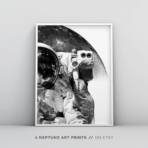 Space Poster Wall Art, Modern Space Art, Space Wall Art, Nasa Wall Art, Astronaut, Photography, Black and White Outer Space Digital Download