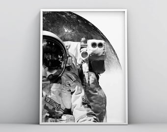 Space Poster Wall Art, Modern Space Art, Space Wall Art, Nasa Wall Art, Astronaut, Photography, Black and White Outer Space Digital Download