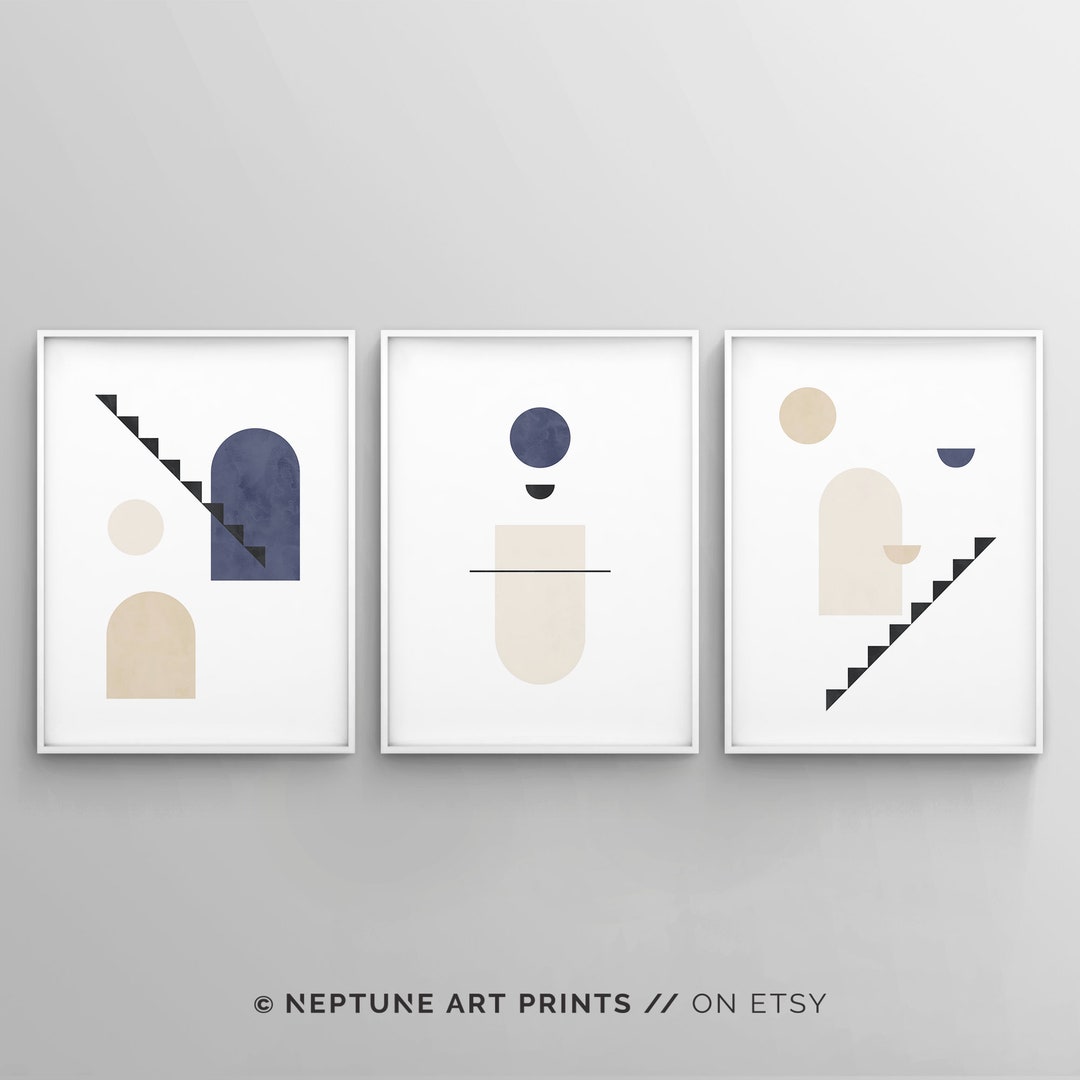 Set of 3 Prints Abstract Dark Navy Indigo Blue Wall Art - Etsy