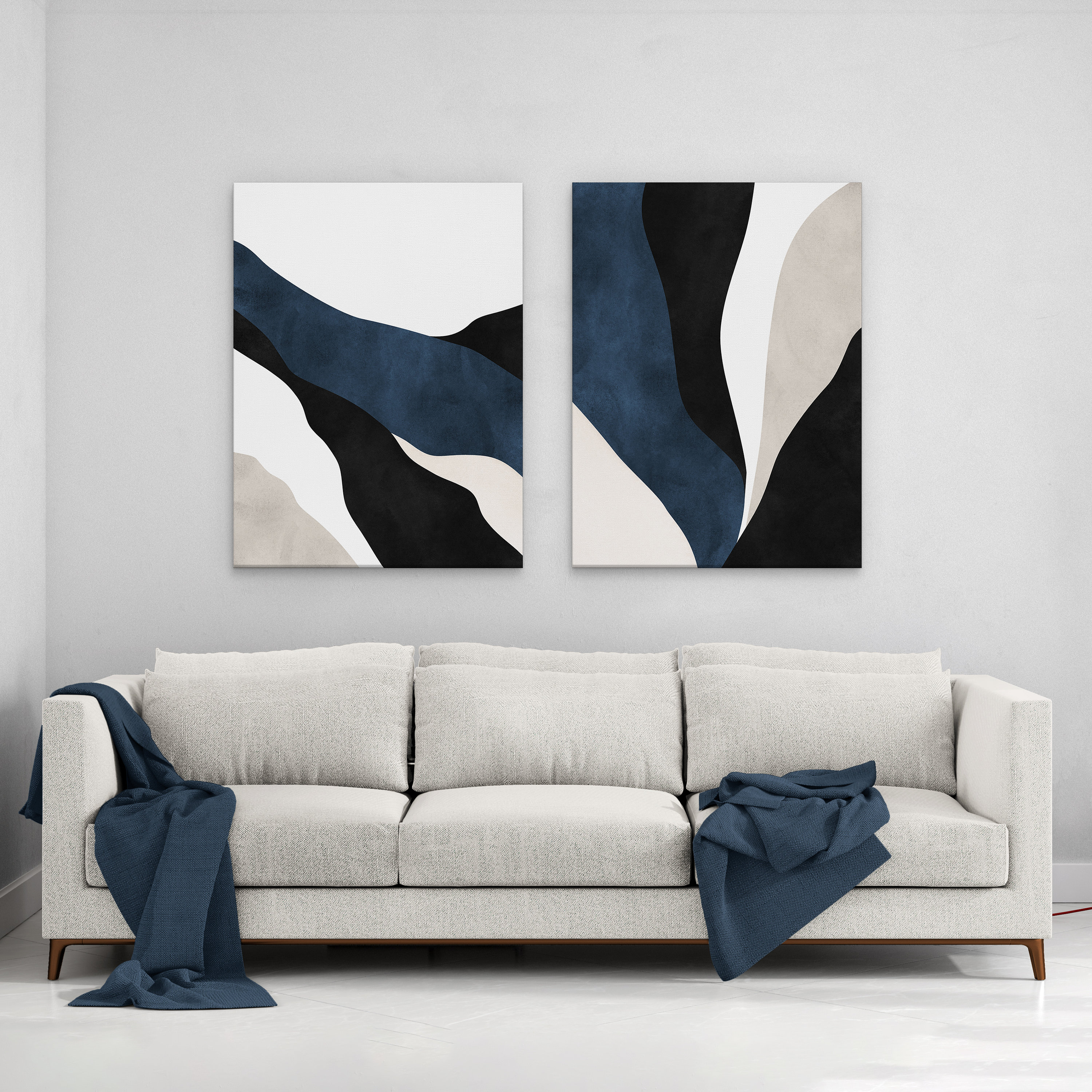 Navy Blue Wall Art Abstract Blue Wall Art Large Painting Etsy