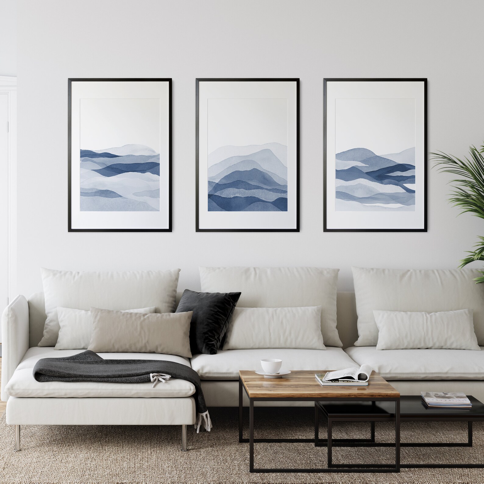 Set of 3 Piece Blue Wall Art, Abstract Navy Blue Painting, Wall Art ...