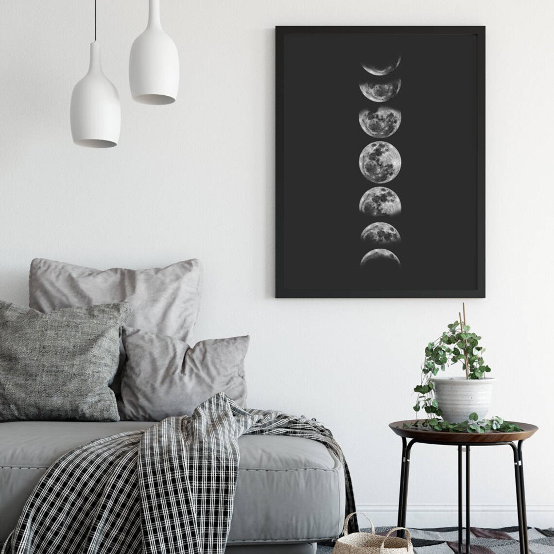 Moon Phases Wall Art, Black and White Moon Phases Poster, Moon Phases ...