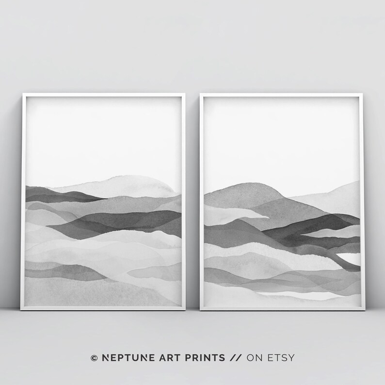 2 Piece Black and White Abstract Watercolour Wall Art Painting, Wall ...