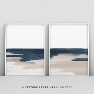 Abstract Wall Art, Blue Wall Art, 2 Piece Wall Art, Minimalist Wall Art, Ocean Prints, Beach Wall Art, Set of 2 Wall Art, Navy Blue Wall Art