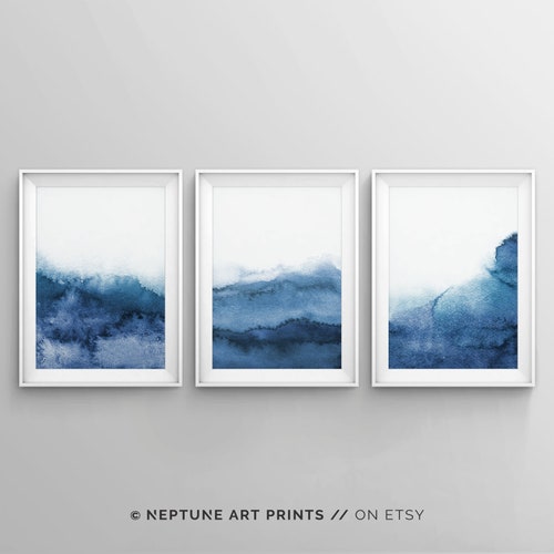 Navy Blue Wall Art Living Room Wall Decor Printable Set of | Etsy