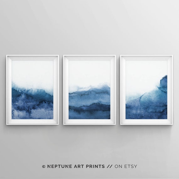 Set Of 3 Navy Blue Wall Art Minimalist Print Blue Abstract | Etsy
