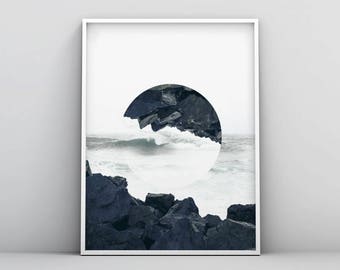 Minimalist Landscape Print, Scandinavian Wall Art, Nordic Printable, Home Decor Poster, Modern Abstract Nature, Coastal Photo Manipulation